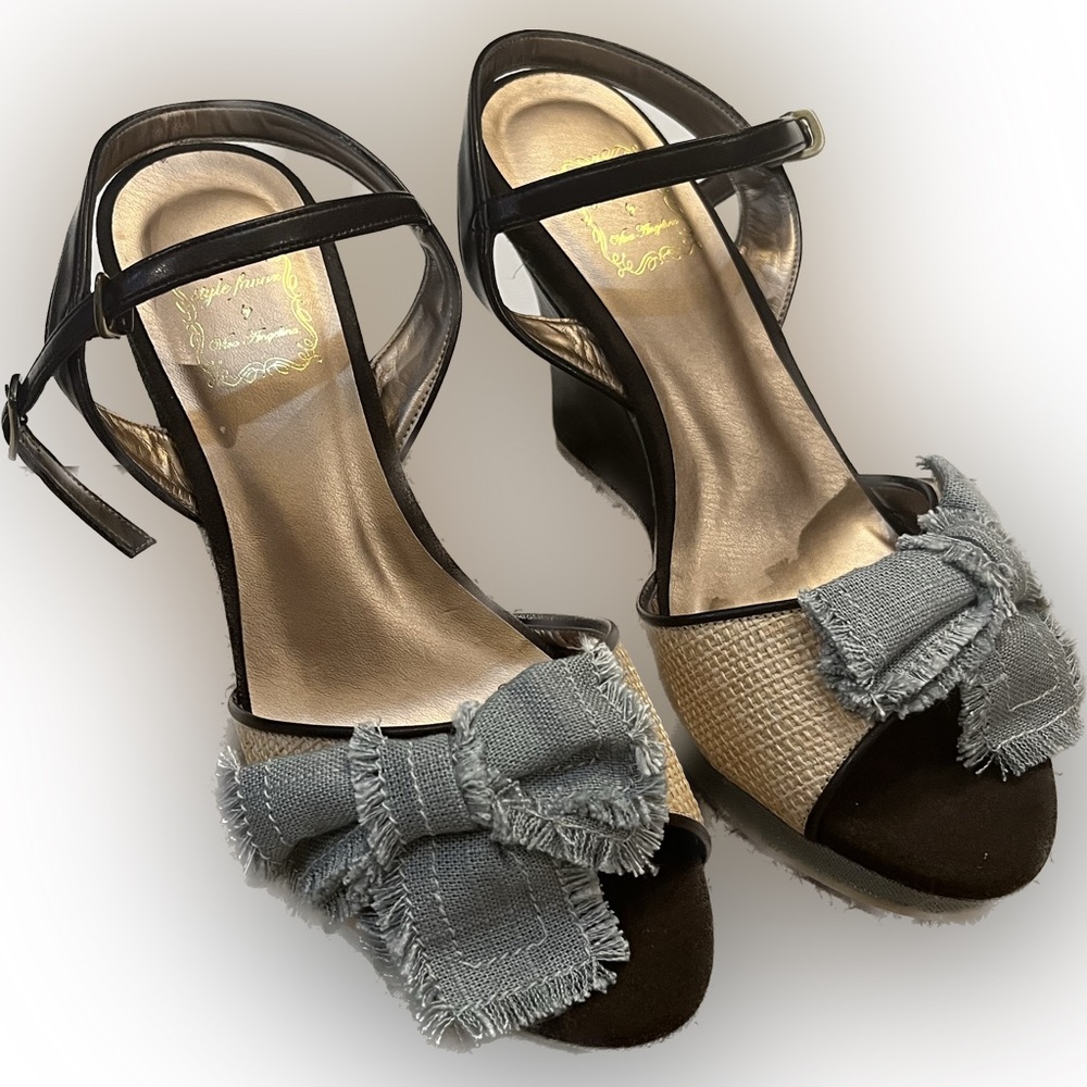 Viva Angelina Denim Brown Leather Wedge